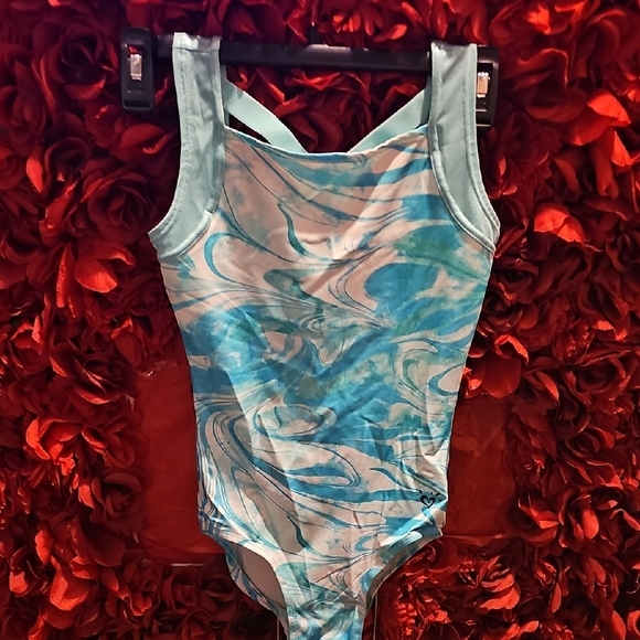 Justice Girls Swirled Blue and White Leotard Size 12 - Picture 1 of 7